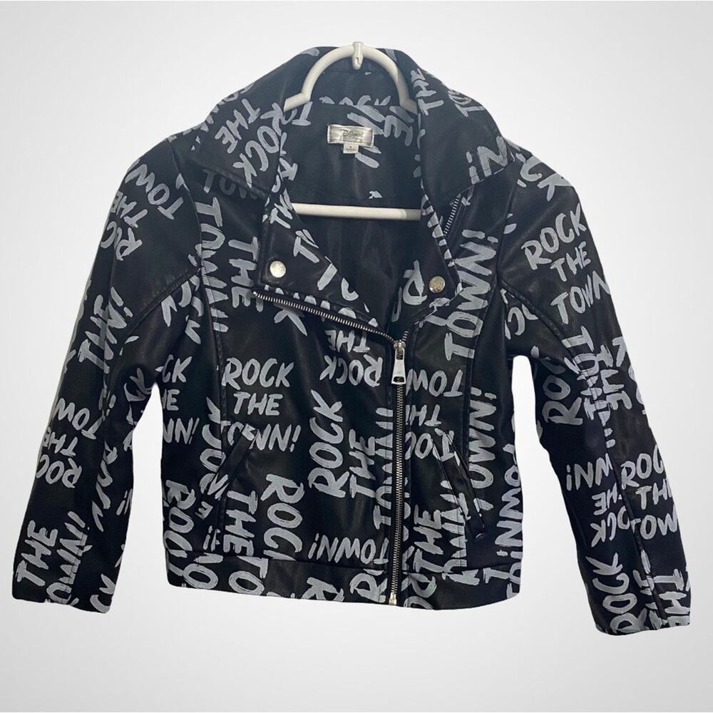 Disney D-Signed Girls Rock The Town Jacket Size M Black White Print Front Zip